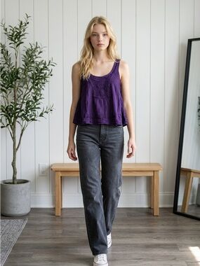Rhea Baby Doll Purple Embroidered Crop Camisole
